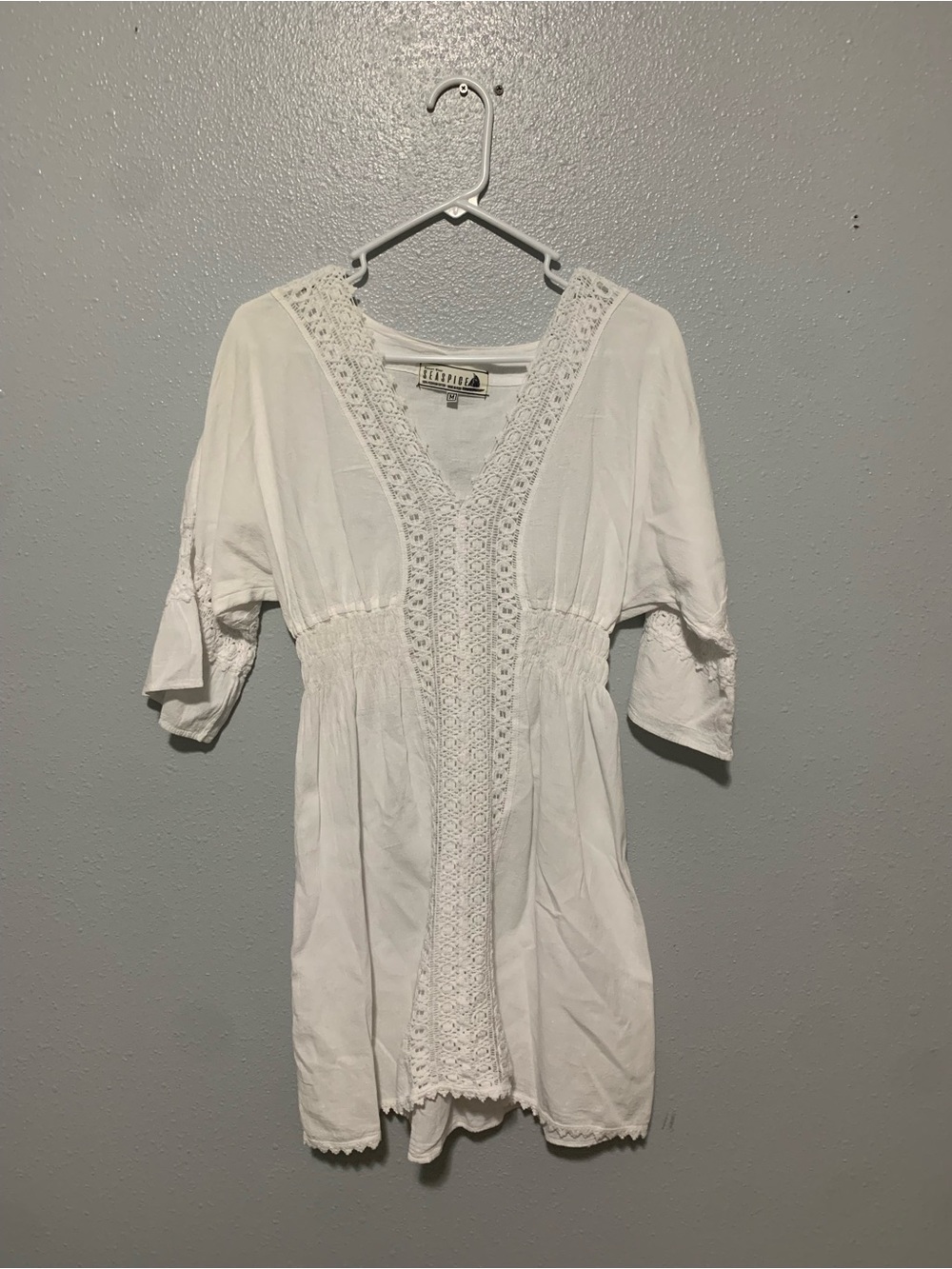 White Crochet Trim V-Neck Boho Dress
